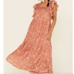 Free People Bonita Cotton Romantic Printed Midi Dress in Neutral Combo Medium